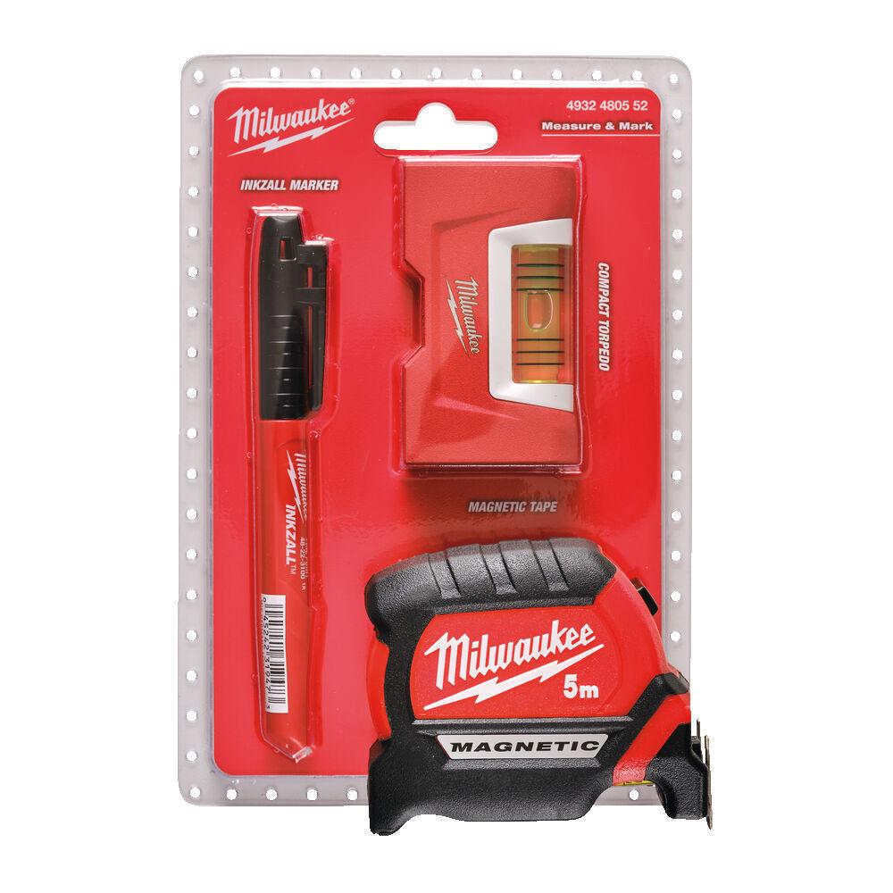 Milwaukee SET 3ks Meter 5m + Vodováha Torpedo + Značkovač čierny